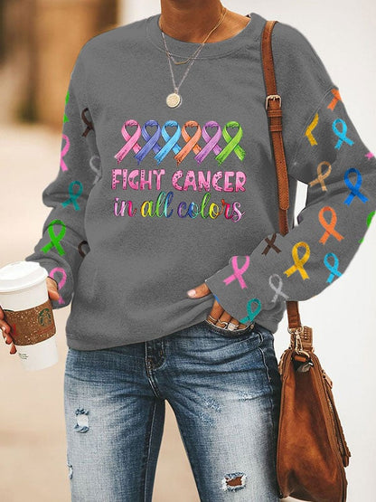 Women's Fight Cancer In All Colors Print Casual Sweatshirt