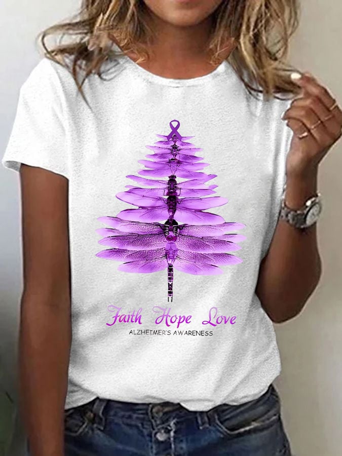 Women's Casual Alzheimer's Awareness Graphic Print Crew Neck Short Sleeve T-Shirt