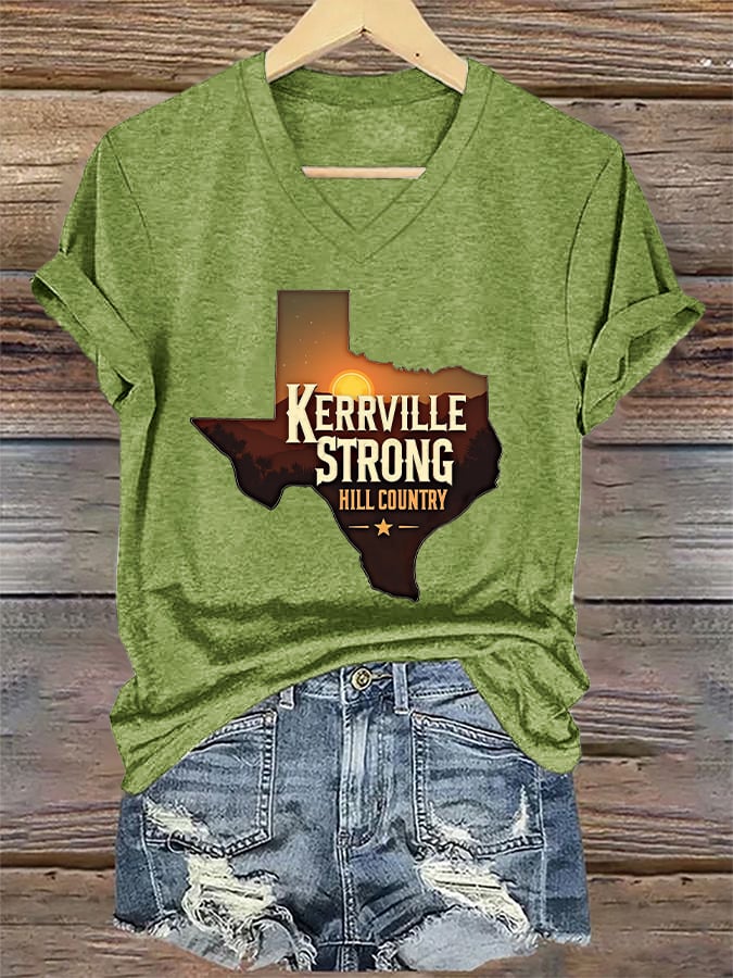 🙏💔Join us in praying for Texas.🙏V-Neck Retro Kerrville Strong Hill Country StrongPrint T-Shirt