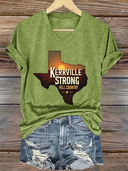 🙏💔Join us in praying for Texas.🙏V-Neck Retro Kerrville Strong Hill Country StrongPrint T-Shirt