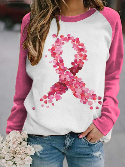 Women's Petal Pink Ribbon Breast Cancer Fighter Supporter Sweatshirt