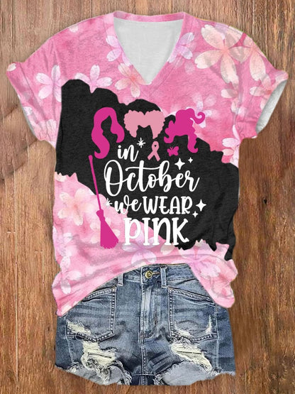 Women's Casual In October We Wear Pink Printed Short Sleeve T-Shirt