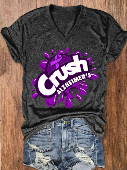 Women's Crush Alzheimer's Printed V-Neck T-Shirt