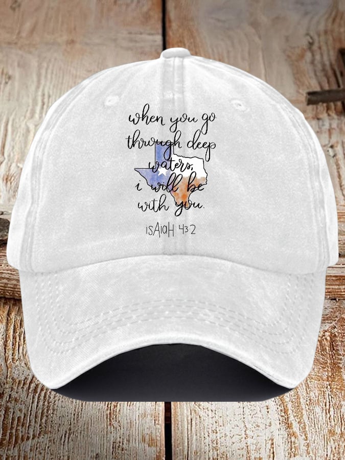 🙏💔Join us in praying for Texas.🙏Retro Texas Strong When You Go Through Deep Waters, I Will Be With You. Isaiah 43:2 Print Baseball Cap