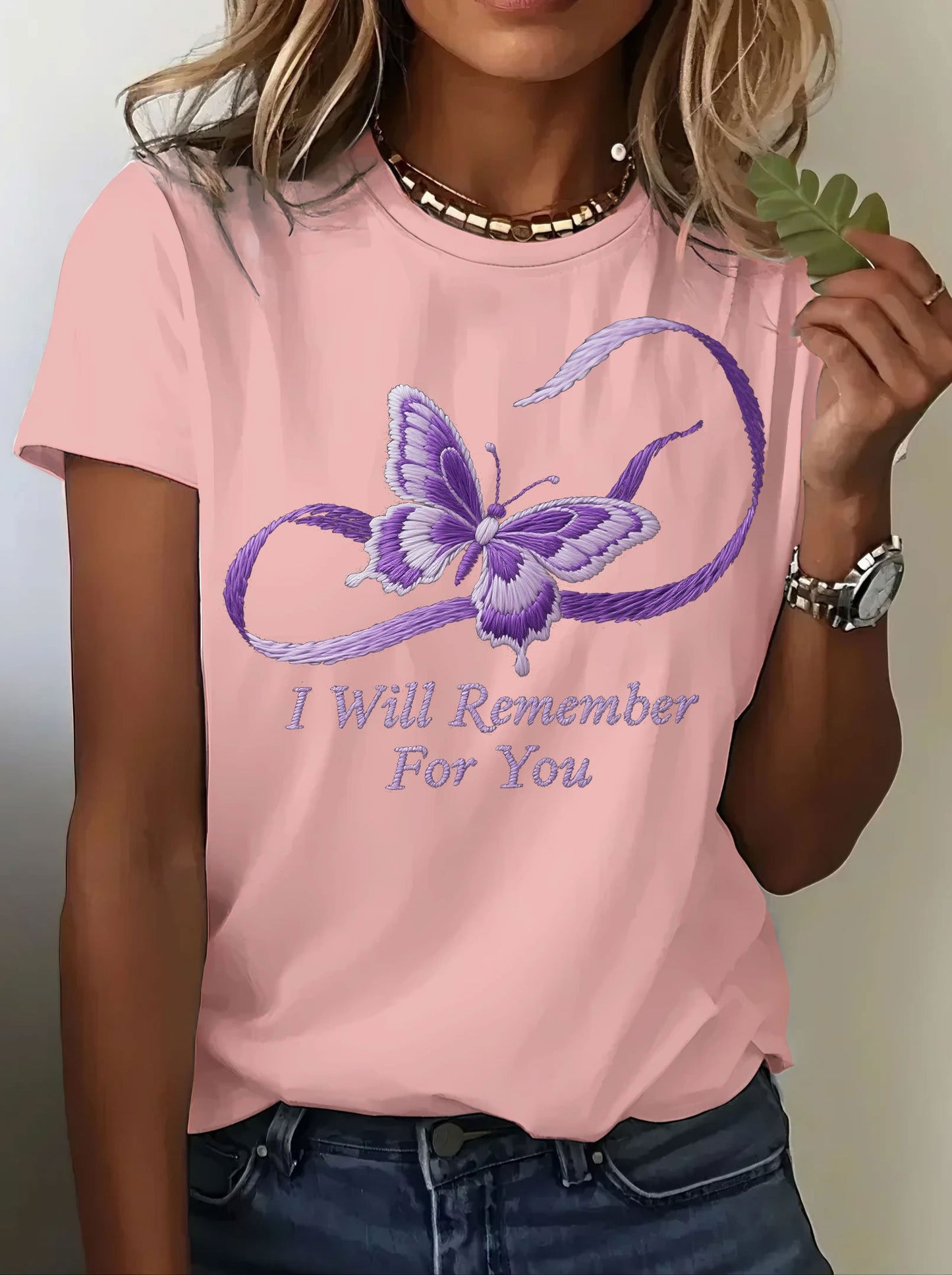 Women's Alzheimer's Disease Knitted Print Short Sleeve T-shirt
