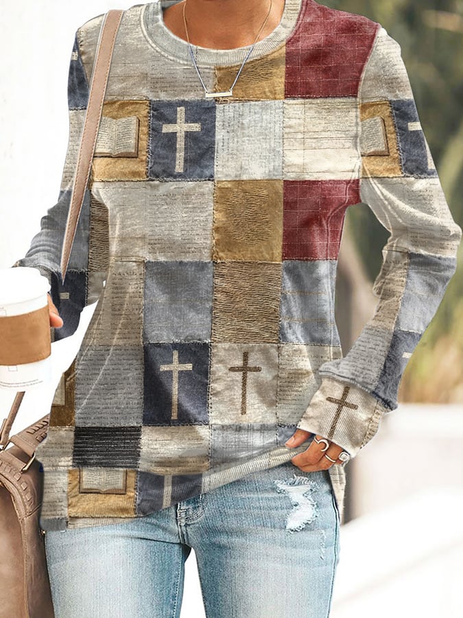 Women's Faith Printed Round Neck Casual Sweatshirt