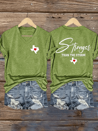 🙏💔Join us in praying for Texas.🙏Women's Texas Strong Than The Storm Print V-Neck T-Shirt