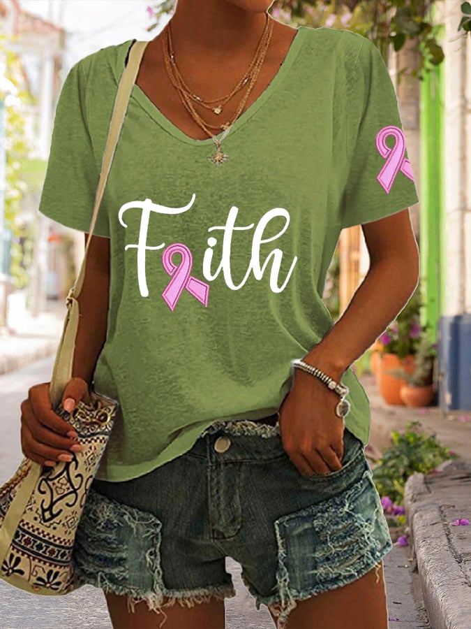 Women's Faith Breast Cancer Casual T-Shirt