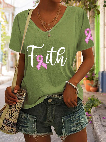 Women's Faith Breast Cancer Casual T-Shirt