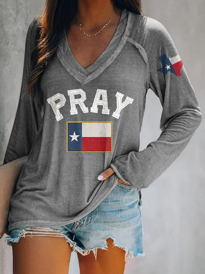🙏💔Join us in praying for Texas.🙏V-neck Retro Pray For Texas Texas Strong Print T-Shirt