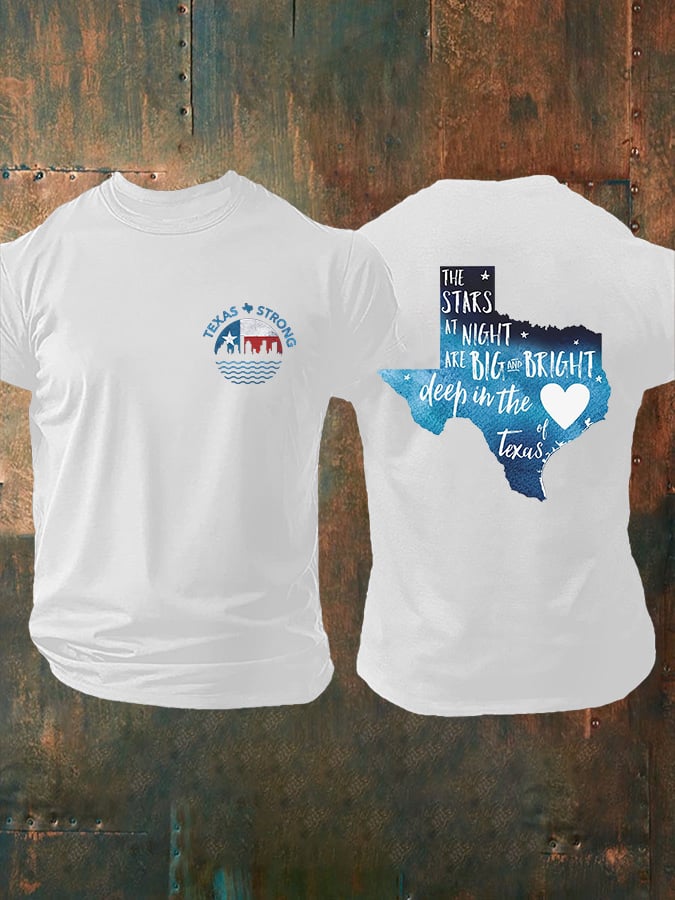 🙏💔Join us in praying for Texas.🙏Retro Man's Texas Strong The Stars At Night Are Big And Bright Deep In The Heart Of Texas Print T-Shirt