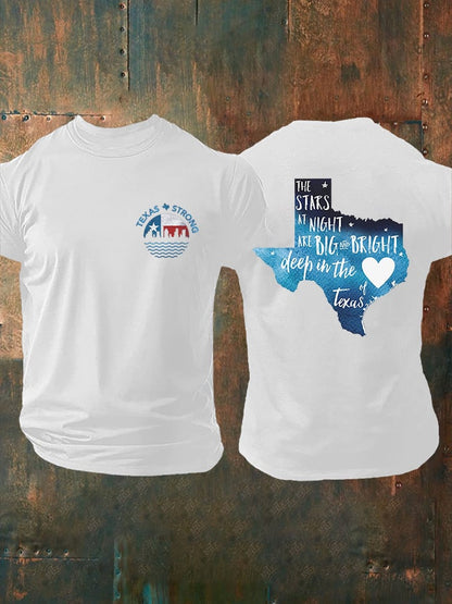 🙏💔Join us in praying for Texas.🙏Retro Man's Texas Strong The Stars At Night Are Big And Bright Deep In The Heart Of Texas Print T-Shirt
