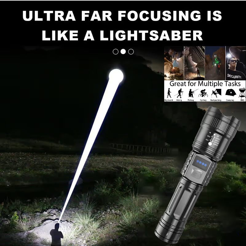 Rechargeable LED Flashlight Telescopic Zoom Power Bank Function