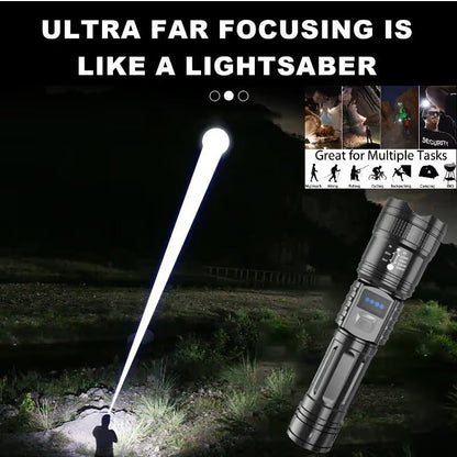 Rechargeable LED Flashlight Telescopic Zoom Power Bank Function