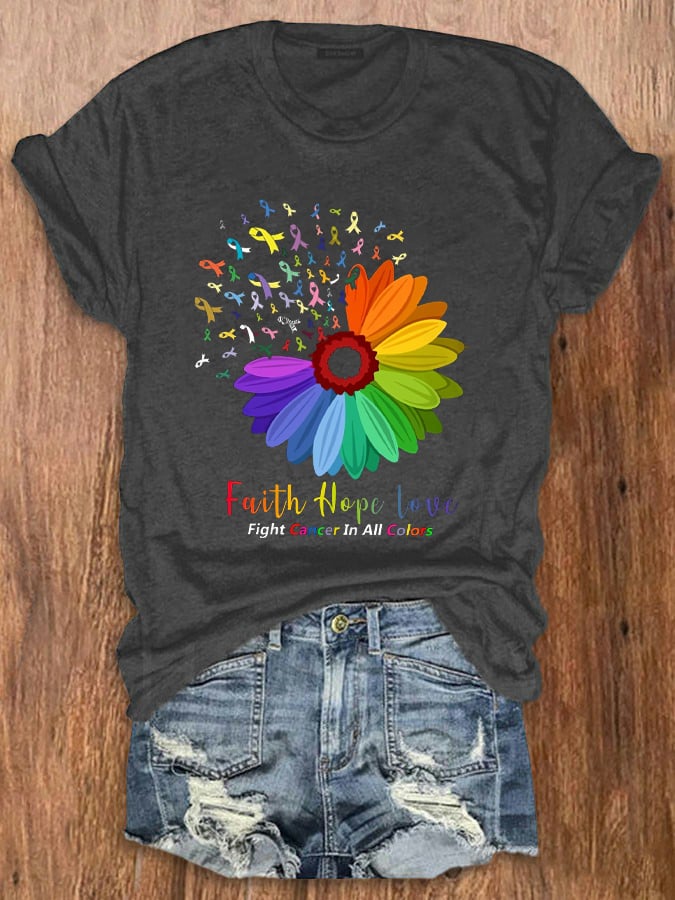 Women‘s Fight Cancer In All Colors Cancer Awareness Casual Tee