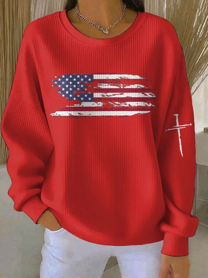 Women's Faith Print Knit Crew Neck Long Sleeve Top