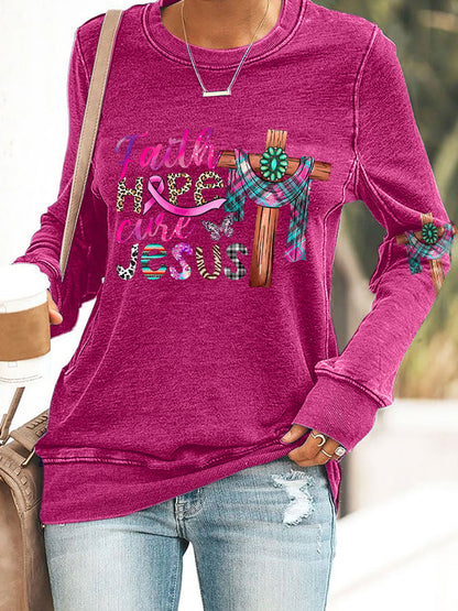 Breast Cancer Women's Casual Printed Long Sleeve Sweatshirt