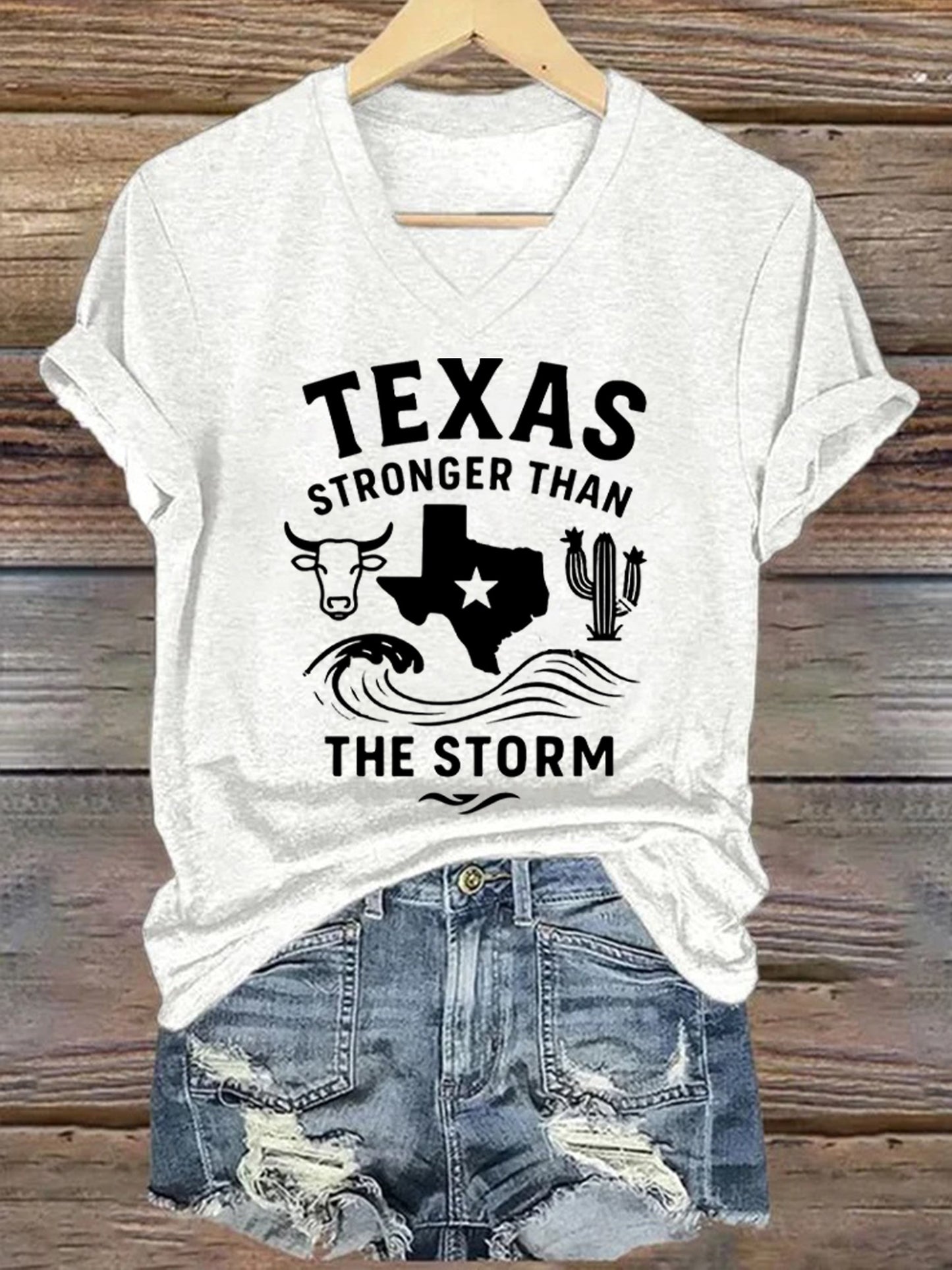 🙏💔Join us in praying for Texas.🙏Women's Texas Stronger Than The Storm Printed Short-Sleeved T-Shirt