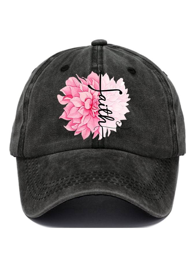 Women'S Floral Breast Cancer Awareness Print Baseball Cap