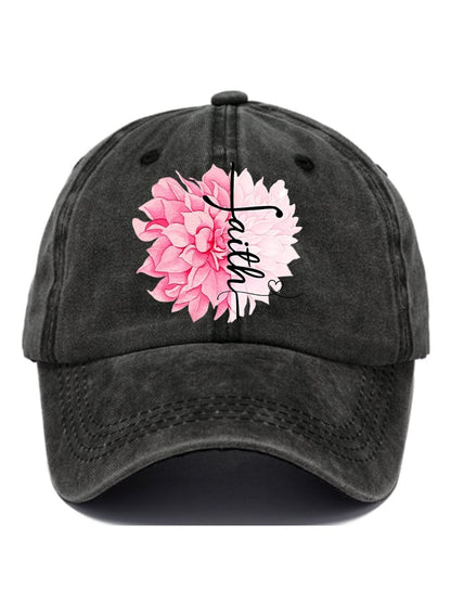 Women'S Floral Breast Cancer Awareness Print Baseball Cap