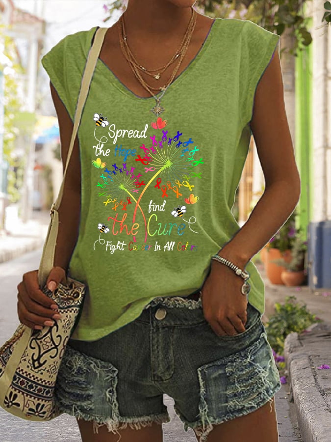 Women's Cancer Awareness Print V-Neck Tank Top