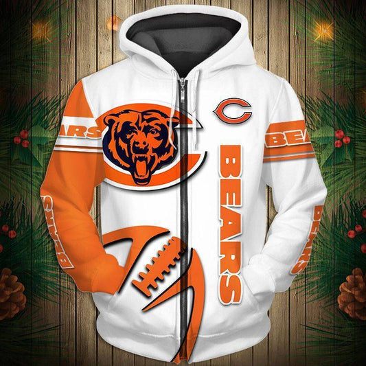 Chicago Bears  Men's Casual Zipper Hooded Sweatshirts
