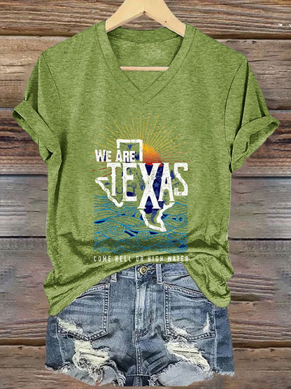 🙏💔Join us in praying for Texas.🙏V-Neck Retro Texas Strong We Are Texas Come Hell Or High Water Print T-Shirt