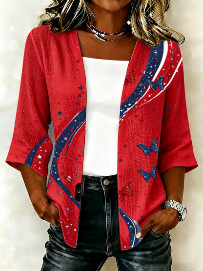 Women'S Casual Loose Independence Day Patriotic Cardigan