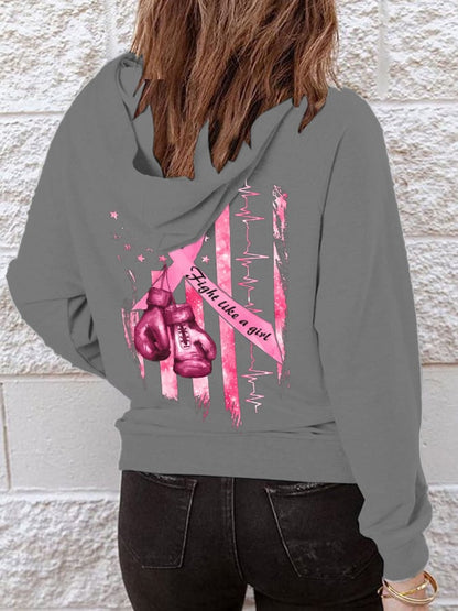 Women'S Breast Cancer Awareness Casual Printed Hooded Sweatshirt