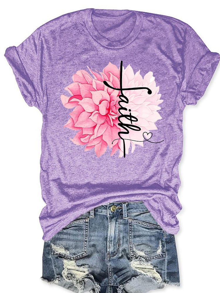 Women'S Floral Breast Cancer Awareness T-Shirt