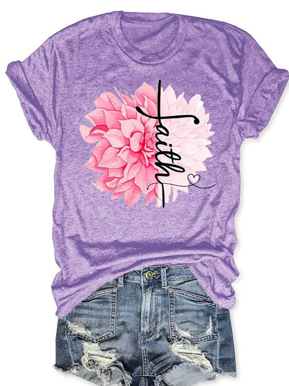 Women'S Floral Breast Cancer Awareness T-Shirt