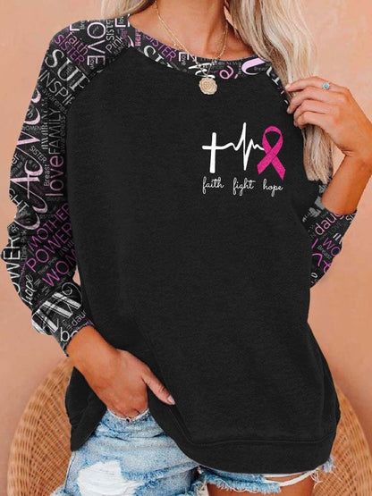 Women's Breast Cancer Print Crew Neck Long Sleeve Print Sweatshirt