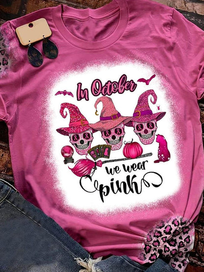 In October We Wear Pink Print T-Shirt