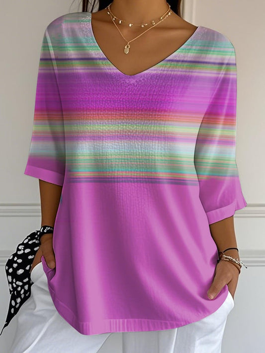 Women's Casual Purple Gradient Art Bubble Wrinkle Top