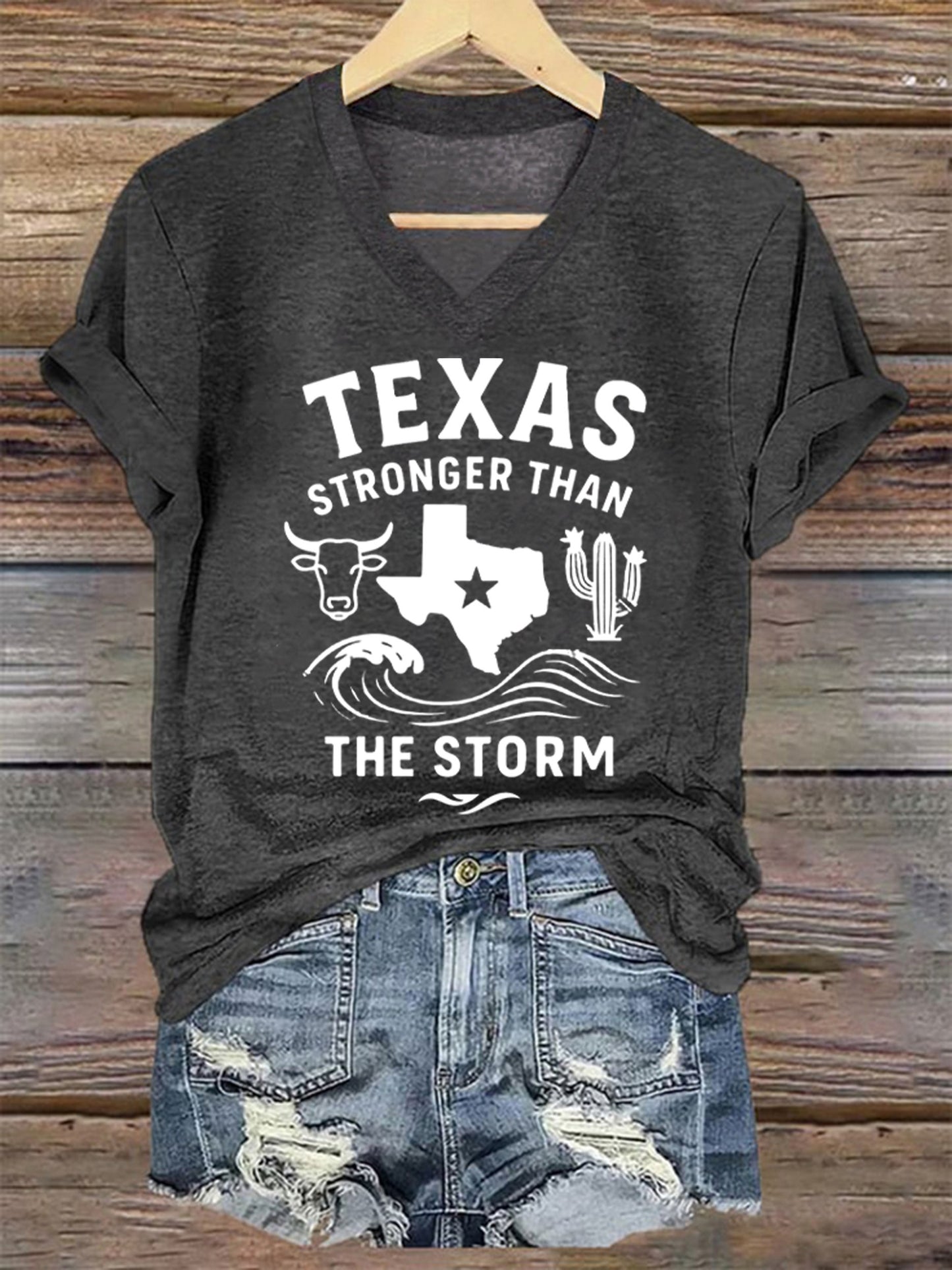 🙏💔Join us in praying for Texas.🙏Women's Texas Stronger Than The Storm Printed Short-Sleeved T-Shirt