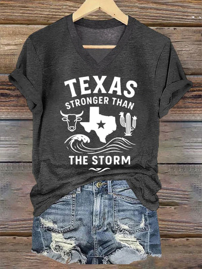 🙏💔Join us in praying for Texas.🙏Women's Texas Stronger Than The Storm Printed Short-Sleeved T-Shirt