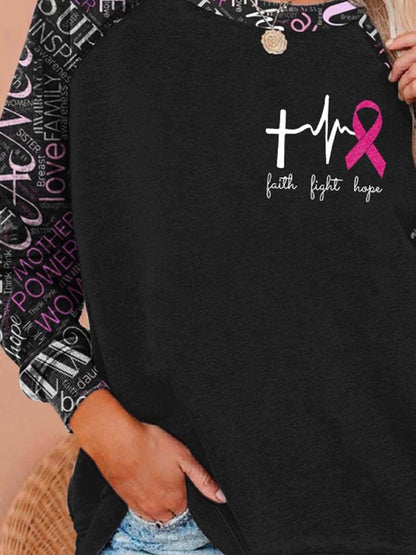 Women's Breast Cancer Print Crew Neck Long Sleeve Print Sweatshirt