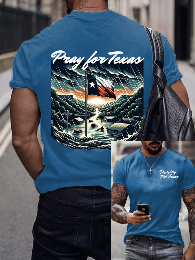 🙏💔Join us in praying for Texas.🙏Men's We Stand Praying For Texas Printed Round Neck T-Shirt