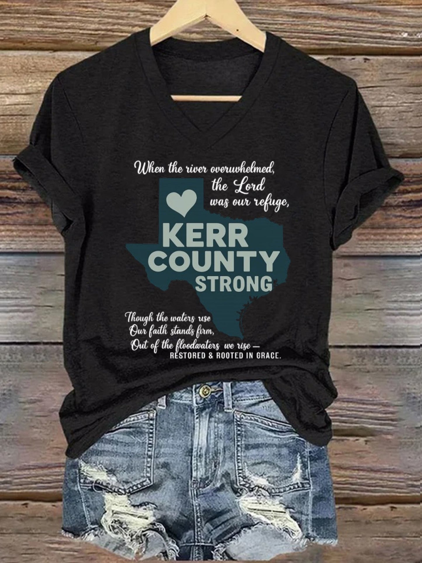 🙏💔Join us in praying for Texas.🙏Women's Kerr County Strong Printed Short-Sleeved T-Shirt