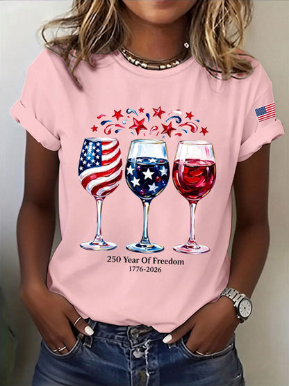 Women'S  America Flag Printed Casual T-Shirt