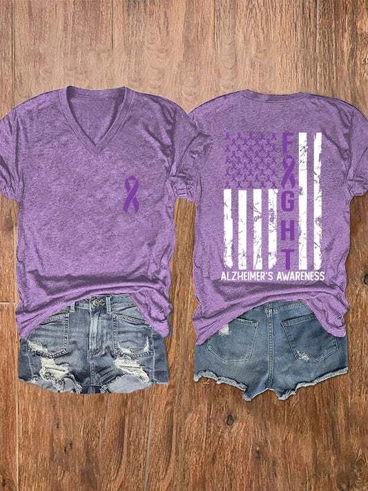 Women's Alzheimer's Awareness Printed V-Neck T-Shirt