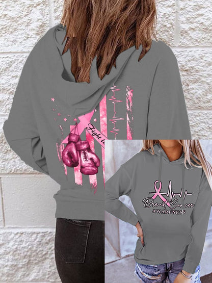 Women'S Breast Cancer Awareness Casual Printed Hooded Sweatshirt