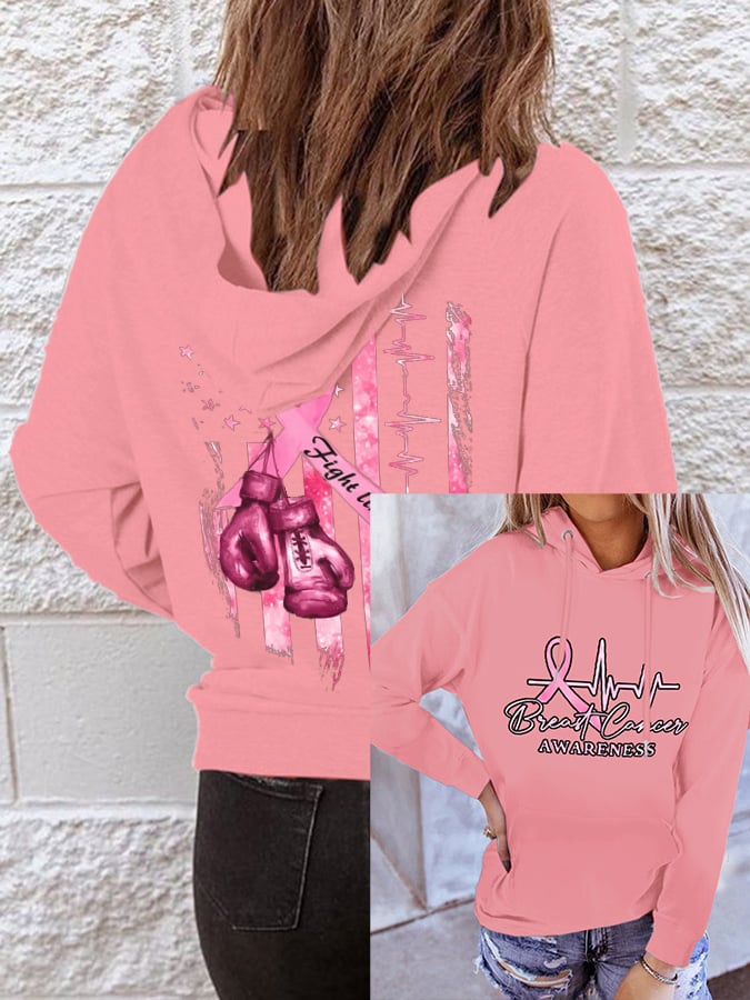 Women'S Breast Cancer Awareness Casual Printed Hooded Sweatshirt
