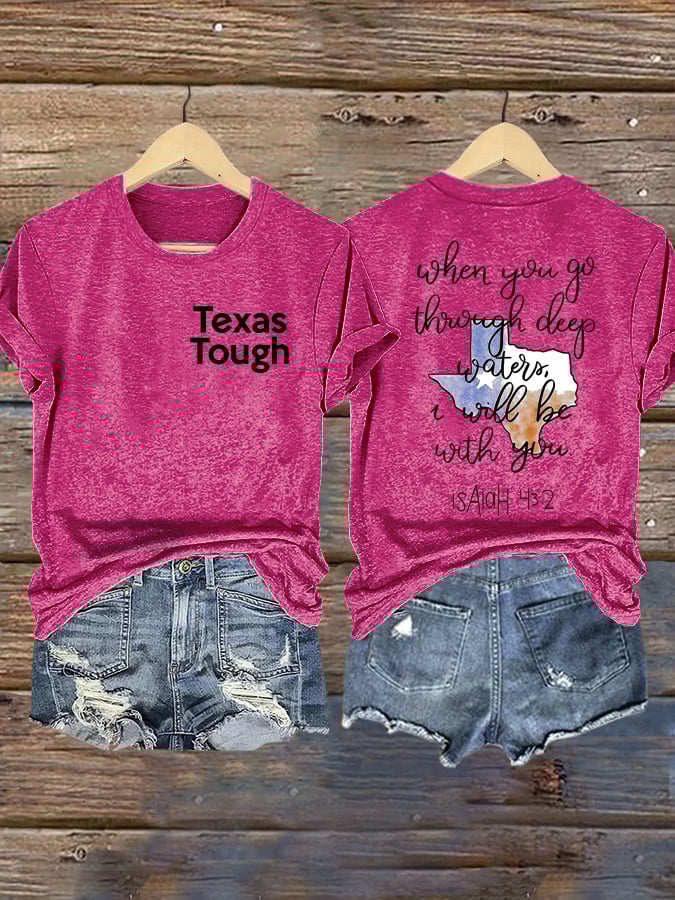 🙏💔Join us in praying for Texas.🙏Retro Texas Tough When You Go Through Deep Waters, I Will Be With You. Isaiah 43:2 Print T-Shirt