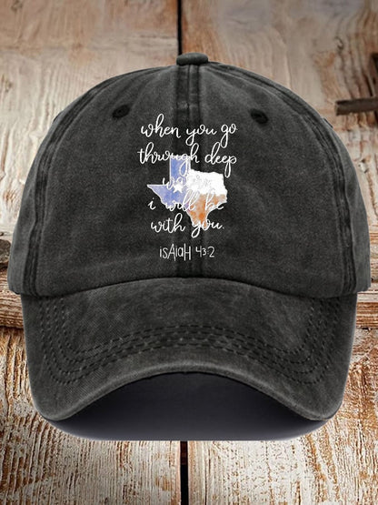 🙏💔Join us in praying for Texas.🙏Retro Texas Strong When You Go Through Deep Waters, I Will Be With You. Isaiah 43:2 Print Baseball Cap