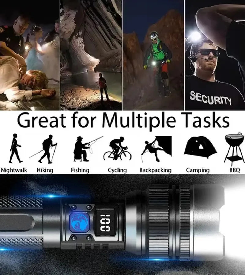 Rechargeable LED Flashlight Telescopic Zoom Power Bank Function
