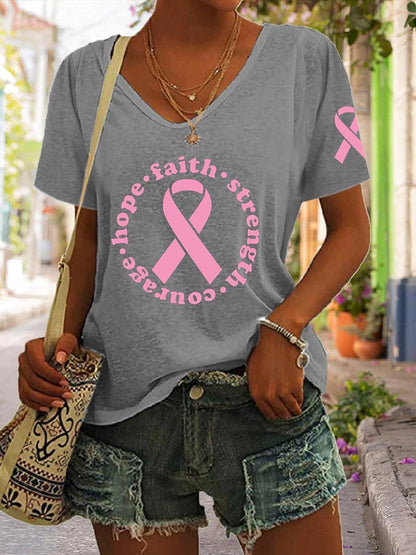 Women's Hope Faith Strength Courage Breast Cancer Awareness T-Shirt