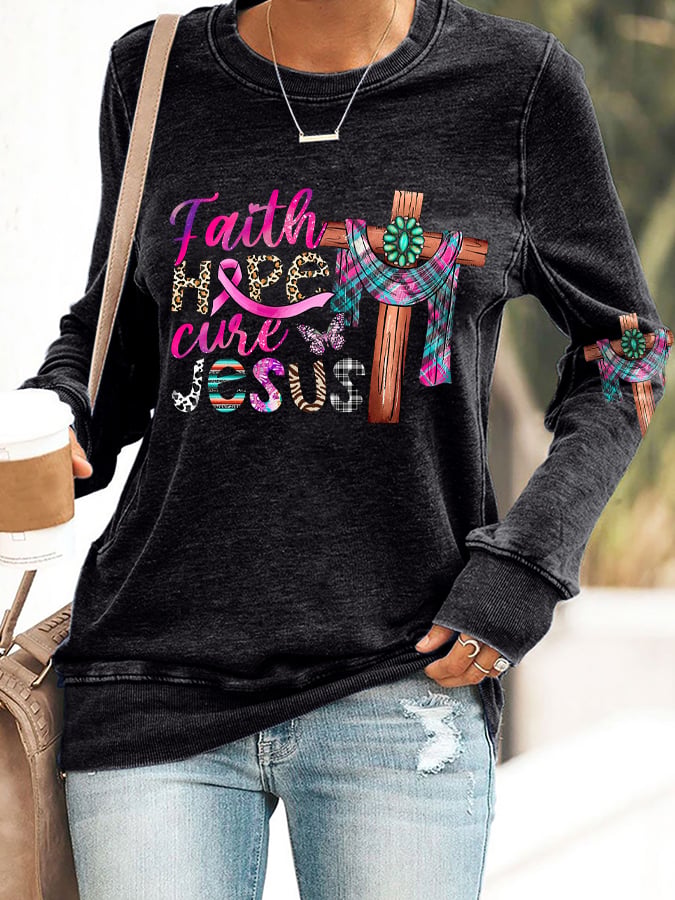 Breast Cancer Women's Casual Printed Long Sleeve Sweatshirt