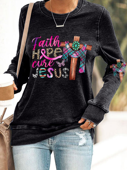Breast Cancer Women's Casual Printed Long Sleeve Sweatshirt