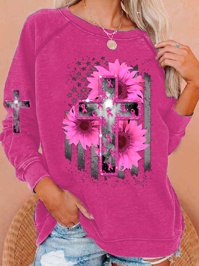 Breast Cancer Print Long Sleeve Sweatshirt